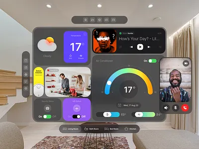 Homu Homu - Vision Pro OS apartment app apple apple vision pro augmented reality dashboard design glassmorph home home automation house layout minimalist product design smart smart device smart home ui ux vision pro