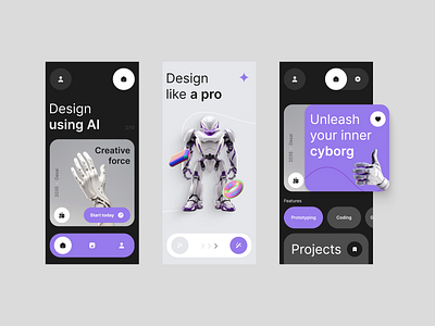 Design with AI - App Concept ai app cyborg design mobile mobile design purple ui ux visual design