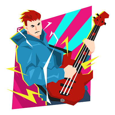 Collection of Guitarist Illustrations band bass bright cartoon character colorful electric flat graphic design guitar guitarist illustration music musician poster rock stock t shirt vector vivid