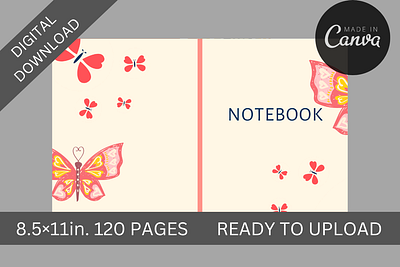 INTERIOR+COVER FOR BUTTERFLY THEMED KDP LINED PAPER branding design graphic design illustration kindle direct pub logo typography ui ux vector