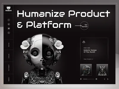 Robox - Robotics Landing Page ai ai service artificial intellegent branding creative cyberpunk hero section home page landing page machine learning minimal raas robot robot as a services robotics technology ui ux webpage website