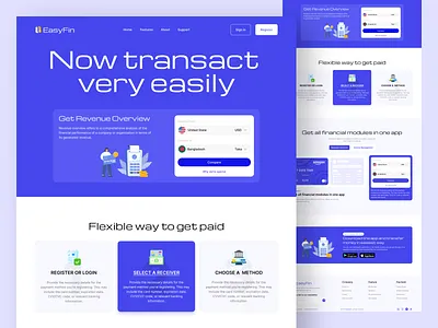 EasyFin - Money transfer website convert currency exchange dashboard desktop finance website landing page design minimal design money exchange money transfer online transfer payment payment gateway transaction transfer ui design ui ux web design web ui website design