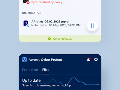Acronis Cyber Protect Monitor / Files app clean cloud design desktop feed files minimal notarization product design saas sync ui ux