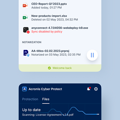 Acronis Cyber Protect Monitor / Files app clean cloud design desktop feed files minimal notarization product design saas sync ui ux