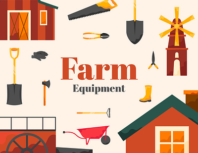 Farm Equipment chiken coop farm farmer graphic design hat illustration tools