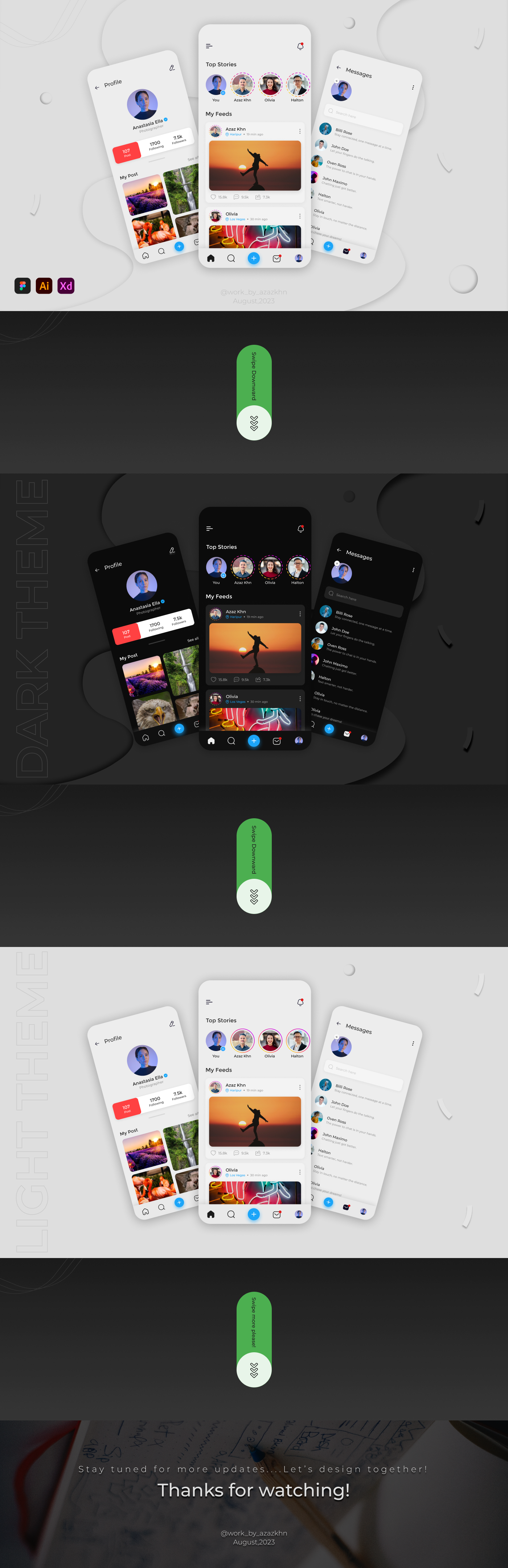Nexlink - Social Media App UI Design app chat feeds interactiondesign messages nexlink posts socialmedia stories ui uidesign ux