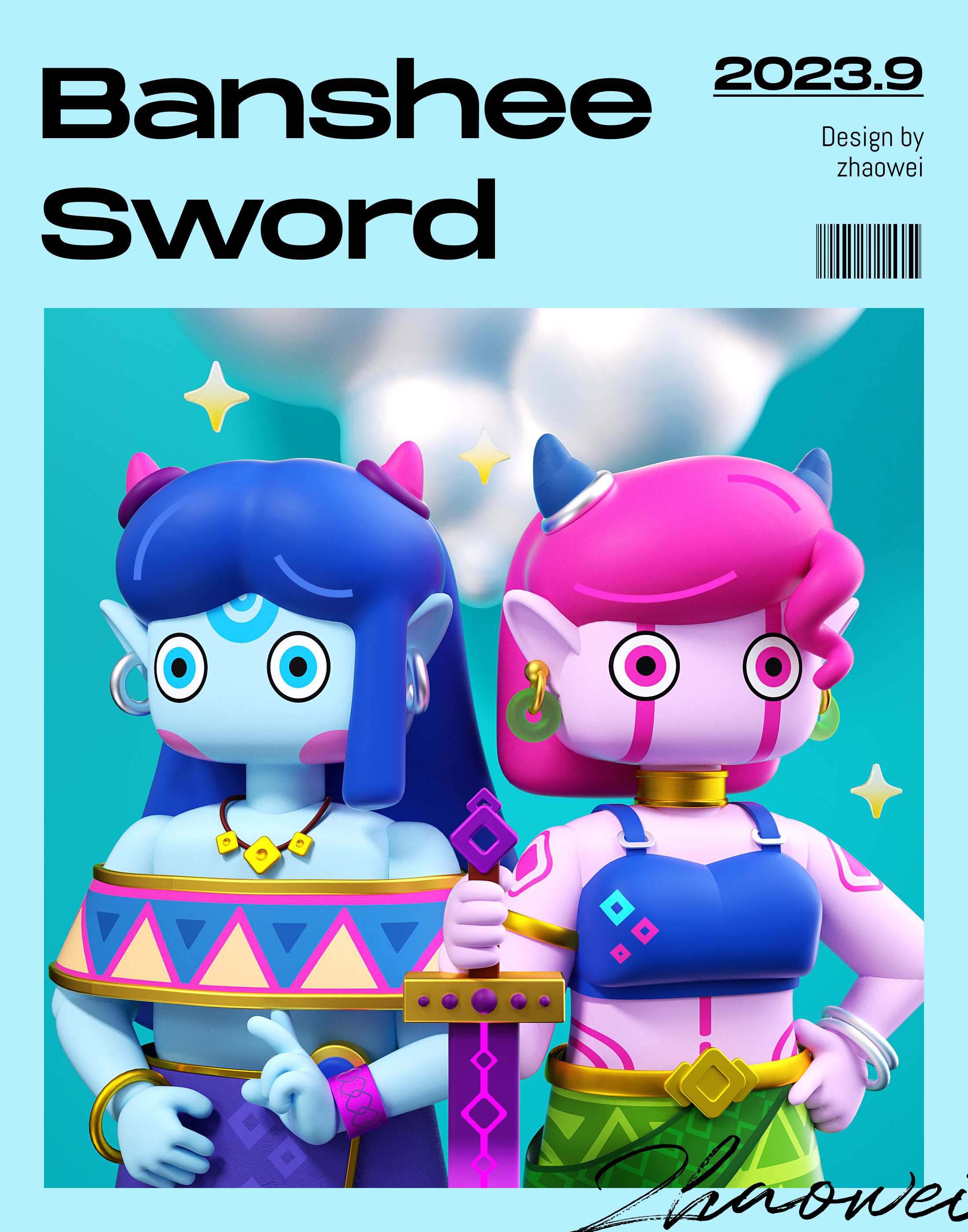 Banshee of the lake 3d design illustration