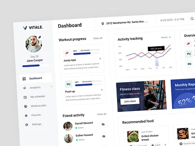 Vitale - Fitness Dashboard clean dashboard dashboard design fitness health landing page minimal saas ui ui design uiux ux web design website white