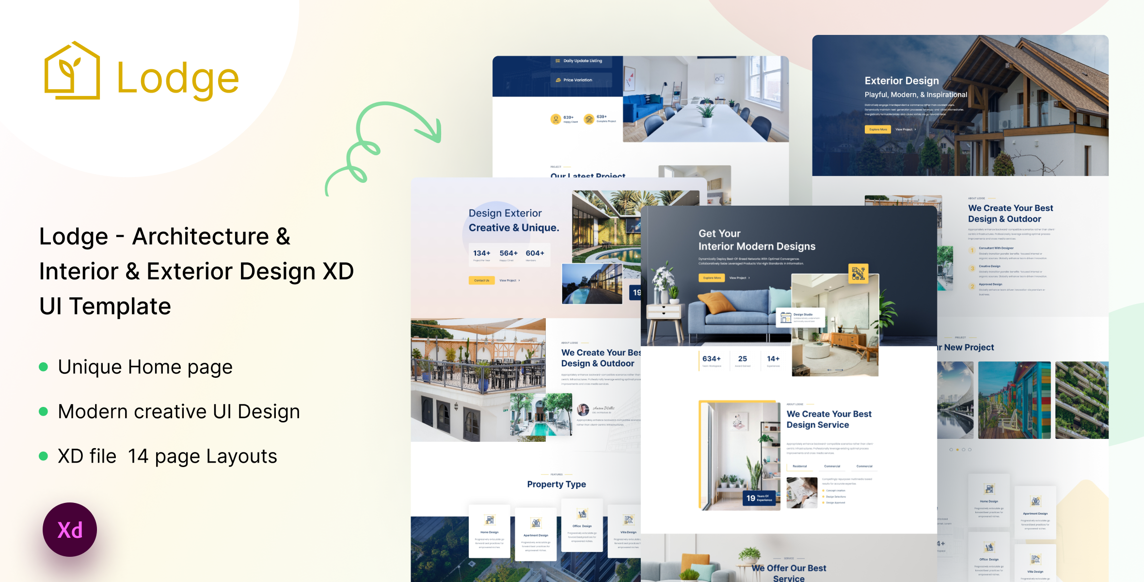 Lodge - Architecture & Design Interior & Exterior XD UI Template agency architecture building decoration exterior furniture interior real estate