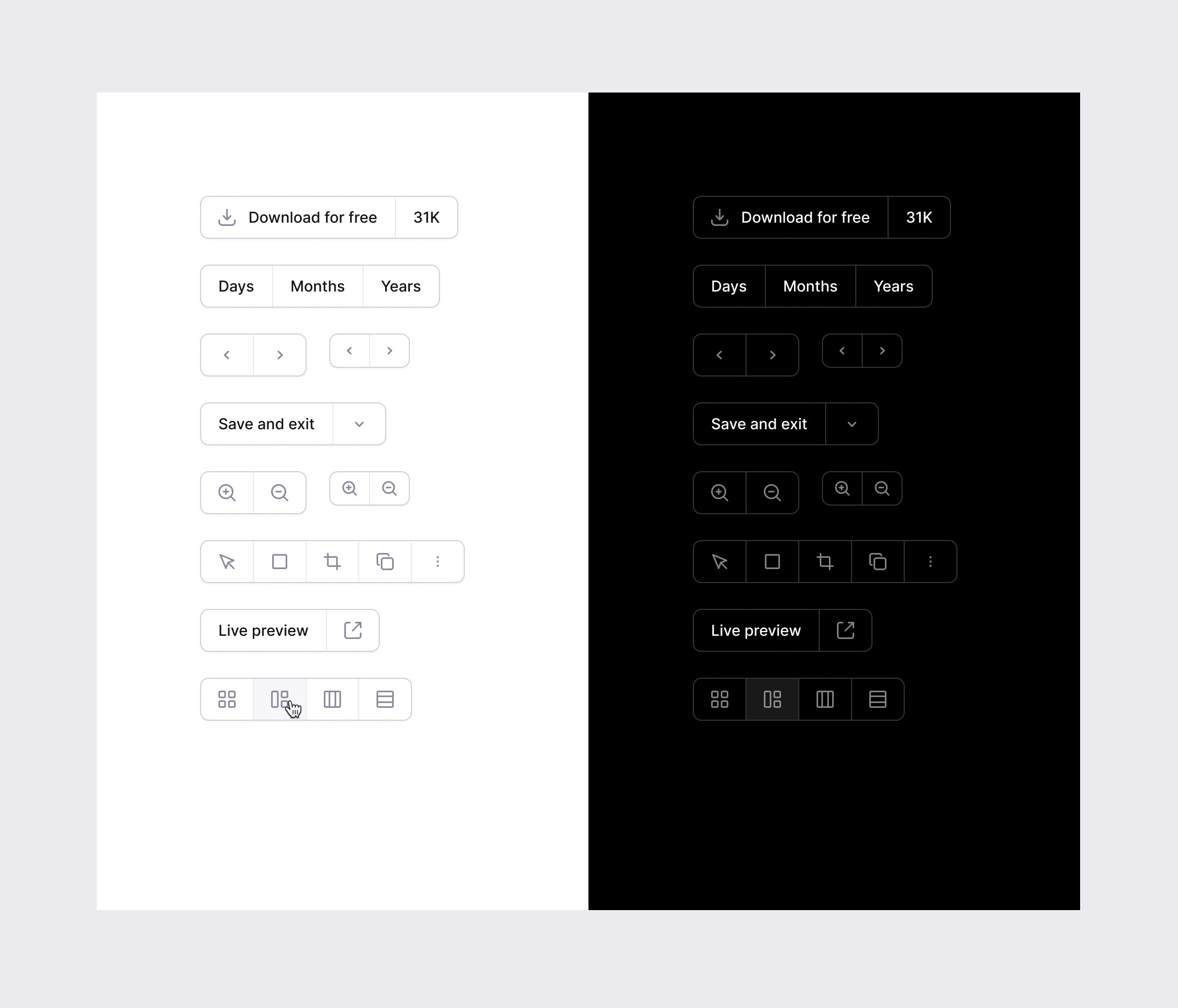 Button Groups ✨ button buttons clean clean ui component dark dark mode design figma group kit minimal system ui ui kit ux