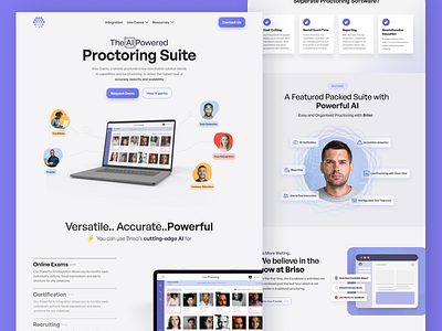 Briso Landing Page | AI Based Proctoring Tool ai anti cheat artificial intelligence creative exams india landing page proctoring rmgx supervision ui ux ux design