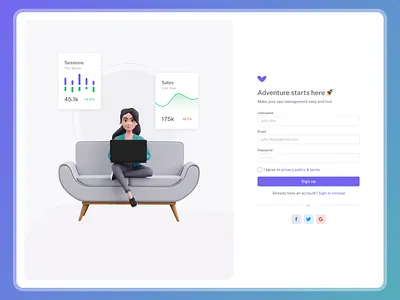 Register Page - Vuexy Design System admin admin dashboard admin template auth auth page button chart component dark dashboard figma form input login page pageui register uikit vuexy widget