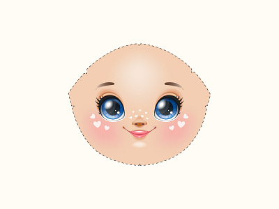 Soft fairy doll face 2d baby cartoon character concept cute doll face fairy girl head illustration realistic soft doll toy vector