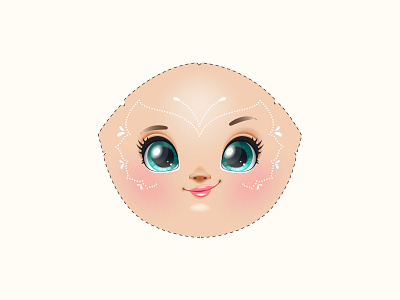 Soft fairy doll face 2d baby cartoon character concept cute doll face fairy girl head illustration people realistic smile soft doll toy vector
