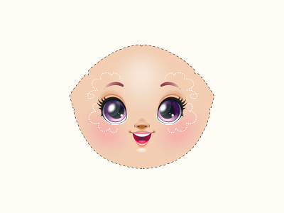 Soft fairy doll face 2d baby cartoon character concept cute doll face fairy girl head illustration kid people print realistic soft doll toy vector
