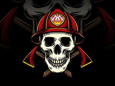 Firefighter skull artwork design graphic design illustration logo tattoo vector