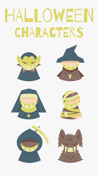 Set of icons of scary characters for Halloween. cartoon celebration characters creatures creepy halloween icons illustration monstrous mummy mystical night nun occult scary sorcerer supernatural vampire werewolf witch