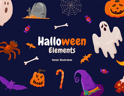 Halloween Elements graphic design halloween illustration pumpkin skull spooky vector
