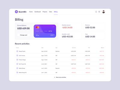 Billing Page billingpage dashboarddesign financedesign fintech paymentgateway responsivedesign userexperience userinterface uxui webdesign