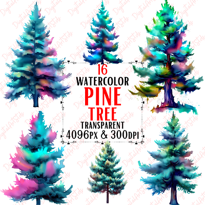 Watercolor Pine Tree Clipart 3d design digital download graphic design illustration pine tree watercolor