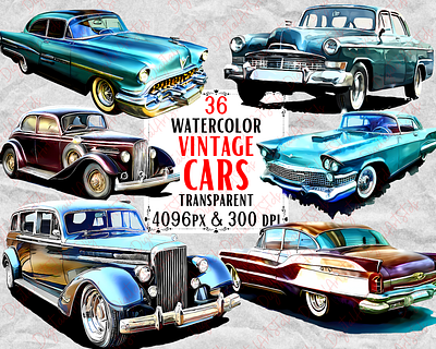Watercolor Vintage Cars Clipart cars design digital download graphic design illustration vintage watercolor