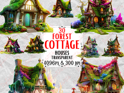 Forest Cottage Clipart cottage cottagecore digital download fantasy clipart forest graphic design illustration