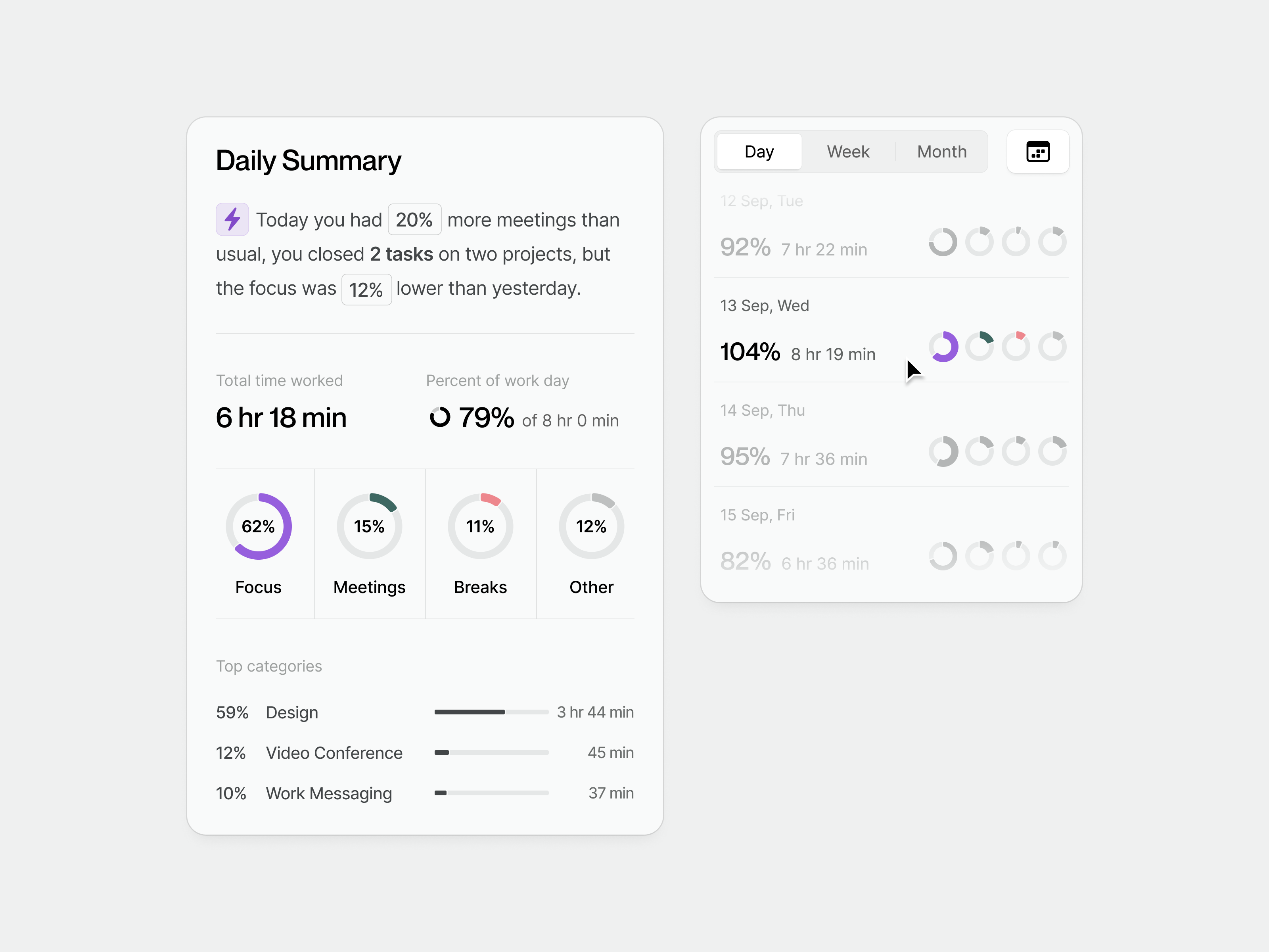 Tempus – Productivity app – Details ai analytics app application product design productivity app productivity tool summary time tracker ui ux web app widget