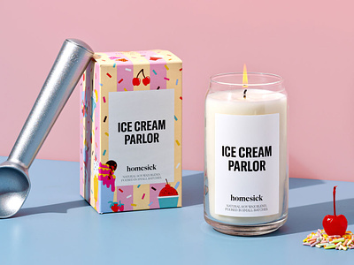 Homesick Scented Candles branding colorful cute feminine design flat color flat illustration fun fair ice cream illustration kawaii leena kisonen packaging packaging design packaging illustration pastels retro style sandinavian illustration scandinavian scandinavian style scented candles