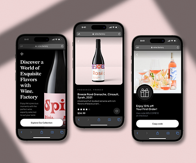 Mobile Website for Wine Shop 3d bottle bottle design ios item page main page mobile design price promo promo page promocode rating ui ux wine wine bottle wine landing wine shop wine store wine website