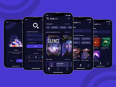 Audi Books App app appdesign blue theme books app darktheme design mobile app design typography ui