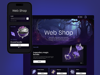 Xsolla Web Shop cards app app design application apps bundles dark theme design featured offers illustration ingamestore items magic ui