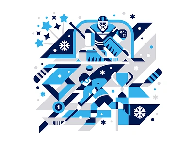 Ice Hockey Geometric Illustration abstract action cup design flat geometric goalie ice ice hockey illustration league player skating sport star stick tournament vector winter winter sport