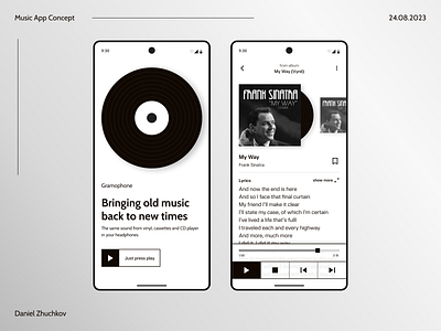 Music App Concept android app app branding figma gramophone graphic design minimalism mobile app music music app music player player ui ux