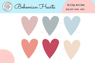 Bohemian Hearts 12 Clip Art Set bohemian bohemian hearts boho heart hearts clip art