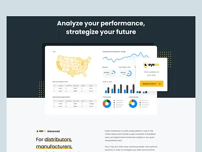 EyeOn - Corporate Website corporate website dashboard elinext first screen geometry landing page manufacturing saels typography ui ux website design
