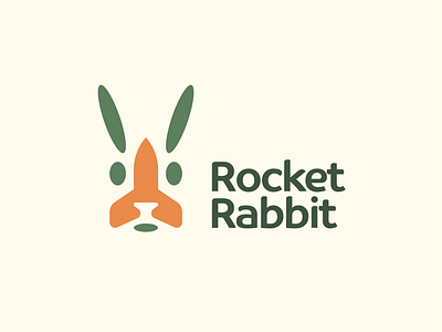 Rocket Rabbit animal brand identity branding creative freelancing graphic design green illustrator logo minimal minimalist logo negative space orange rabbit rabbit log rocket rocket logo unique