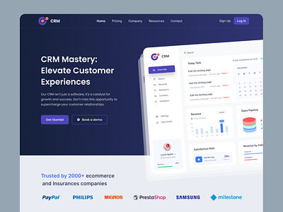 CRM landing page best crm best design clean company crm dashboard header hero section home landing page marketing modern crm sales ui website