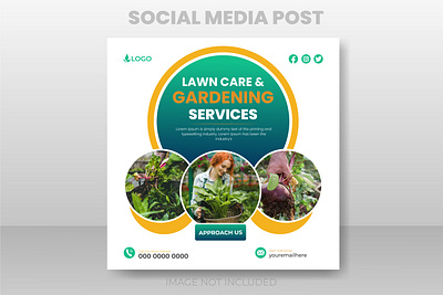 Lawn Care and garden service social media post design template advertising post