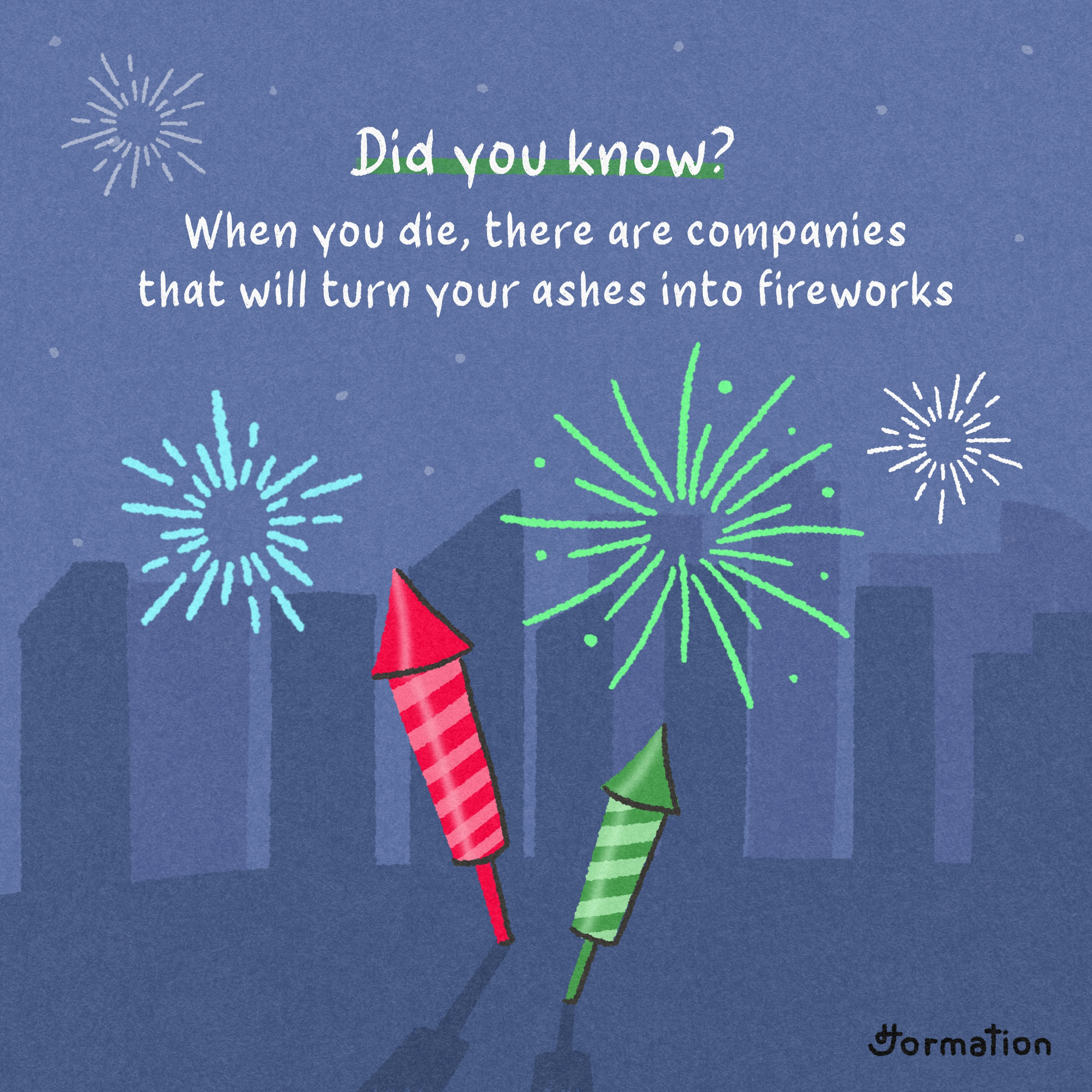 Turn your ashes into fireworks ashes cartoon dead did you know die digital art digital illustration drawing fact fireworks fun fact illustration procreate rip