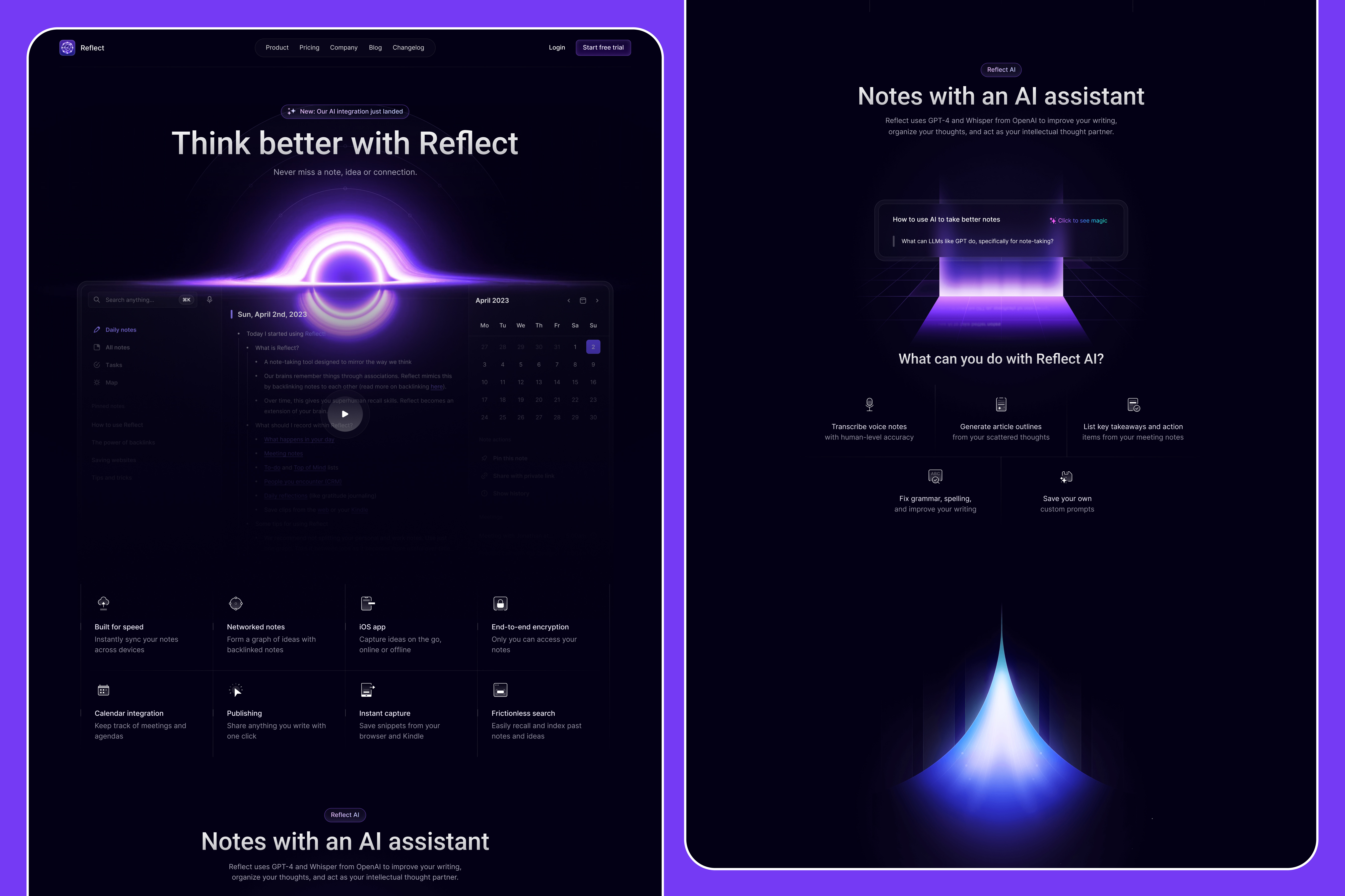 Reflect Website Design ai assistant ai landing page ai website design dark them website design landing page design motion graphics