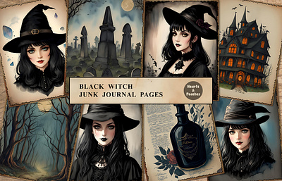 Free Black Witch Junk Journal Pages black witch ephemera black witch junk journal black witch junk journal kit clipart design digital art digital download fall free freebie graphic design halloween illustration png pumpkin watercolor witch ephemera witch junk journal witch junk journal kit witchy