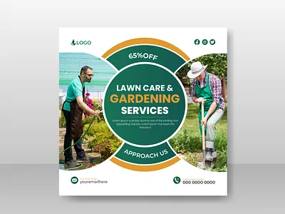 Lawn Care and garden service social media post design template advertising post