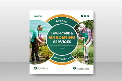 Lawn Care and garden service social media post design template advertising post