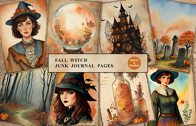 Free Fall Witch Junk Journal Pages clipart design digital art digital download fall fall witch ephemera fall witch junk journal fall witch junk journal kit free freebie graphic design halloween illustration png pumpkin watercolor witch crafts witch ephemera witch junk journal witch junk journal kit