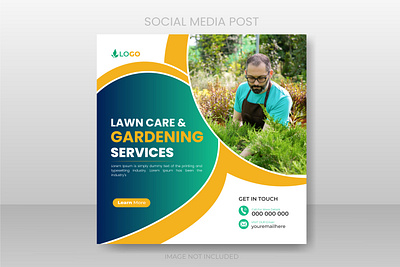 Lawn Care and garden service social media post design template advertising post