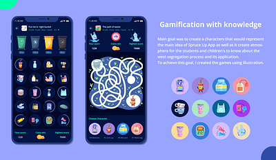 Spruce Up - Recycle waste app gamification concept branding graphic design il illustration uxui