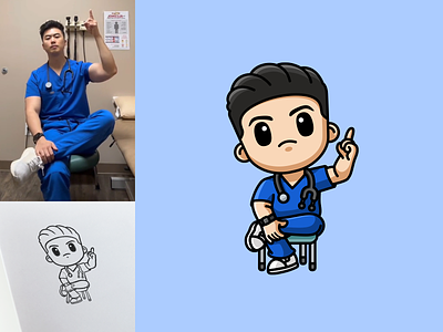 Dr. Chris Avatar adorable avatar caricature cartoon character chibi cool cute doctor hand drawing human illustration male mascot process profile simple sitting sketch sketching