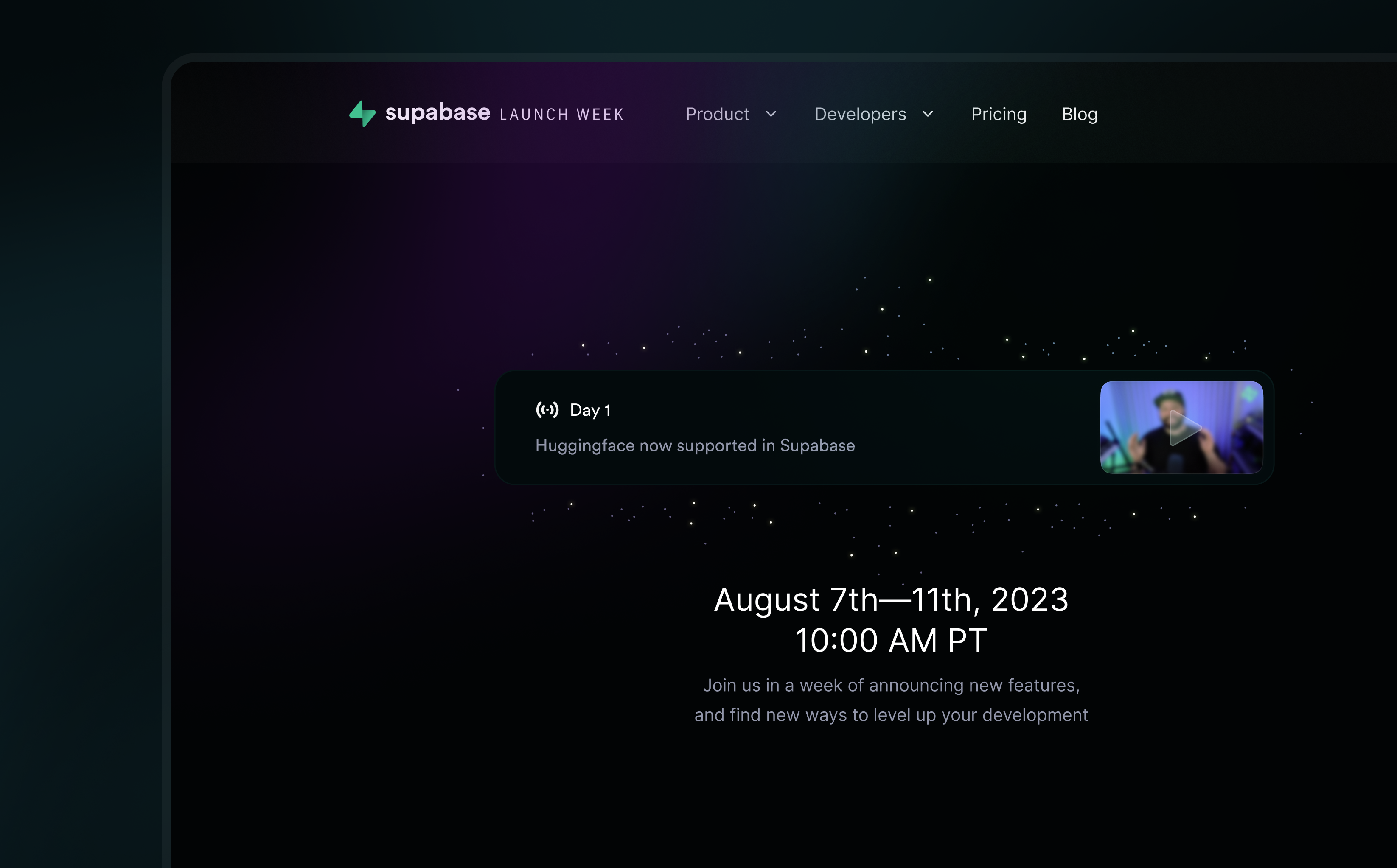 Supabase Launch Week 8 Landing Page branding design figma gradient hero illustration landing page product design startup supabase tech typography ui ux vector web web design