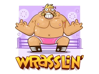 Wrasslin' aew blake stevenson cartoon character design concept art crazy cute design hand lettering illustration jetpacks and rollerskates lettering logo muscles retro ui video game wild wrestling wwe