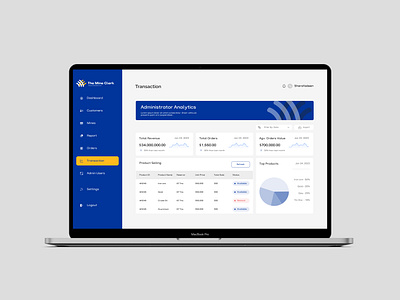 Transaction Dashboard on a hybrid mine management Saas app design ui